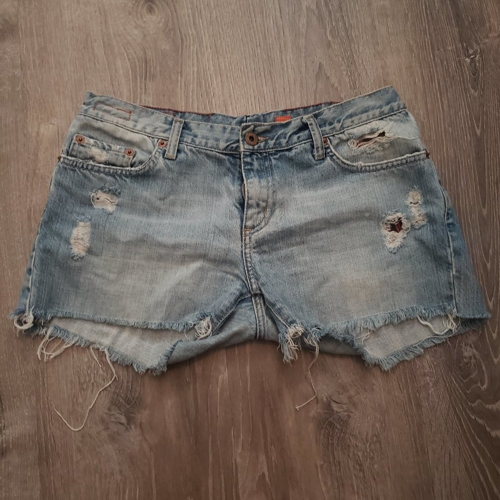 Distressed jean shorts